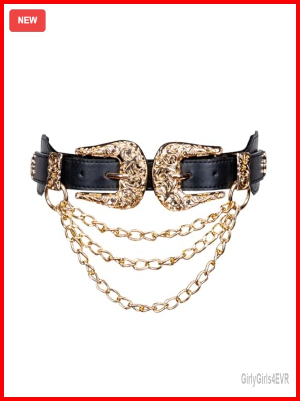 Women's Double Buckle Cinch Belt Leather and Alloy Waist Chain